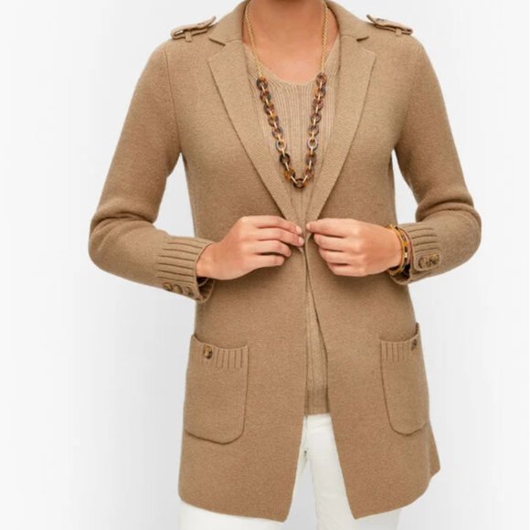 Talbots Sweaters - Talbots Notch Collar Cardigan - English Toffee -Med L/S